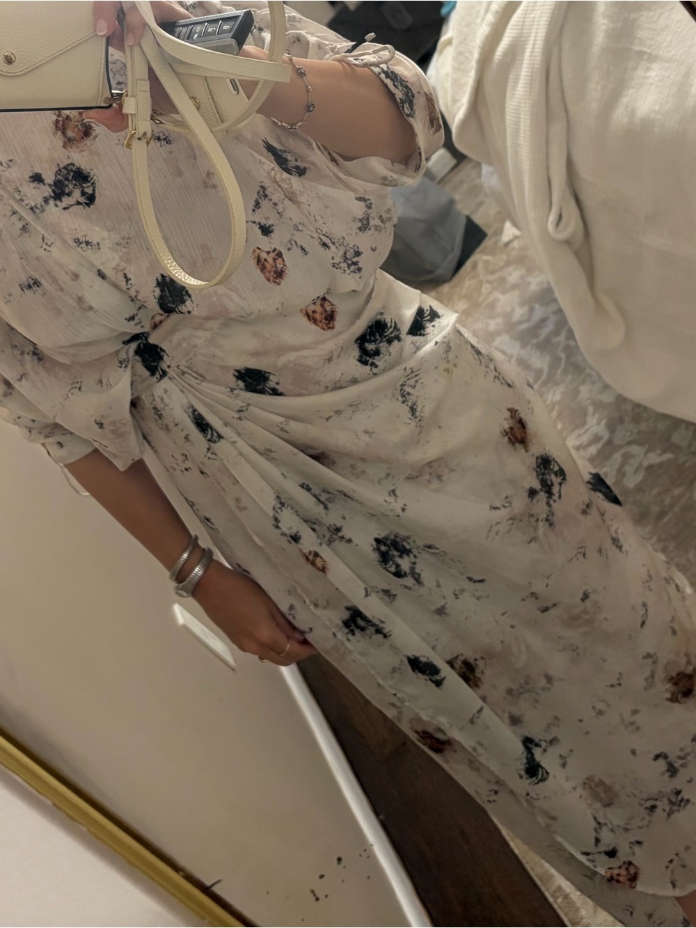 Mango Floral Faux Wrap Maxi Dress with Black and Brown Accents